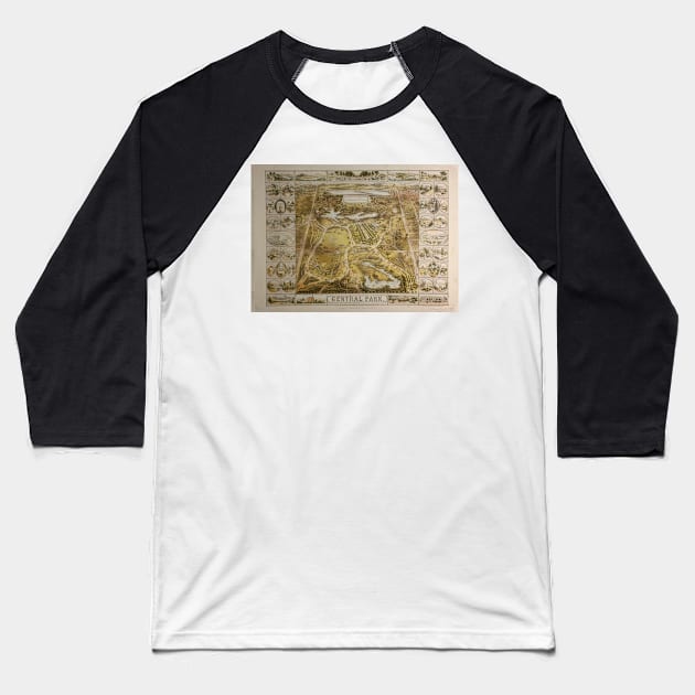 Vintage Central Park NYC Pictorial Map (1863) Baseball T-Shirt by Bravuramedia